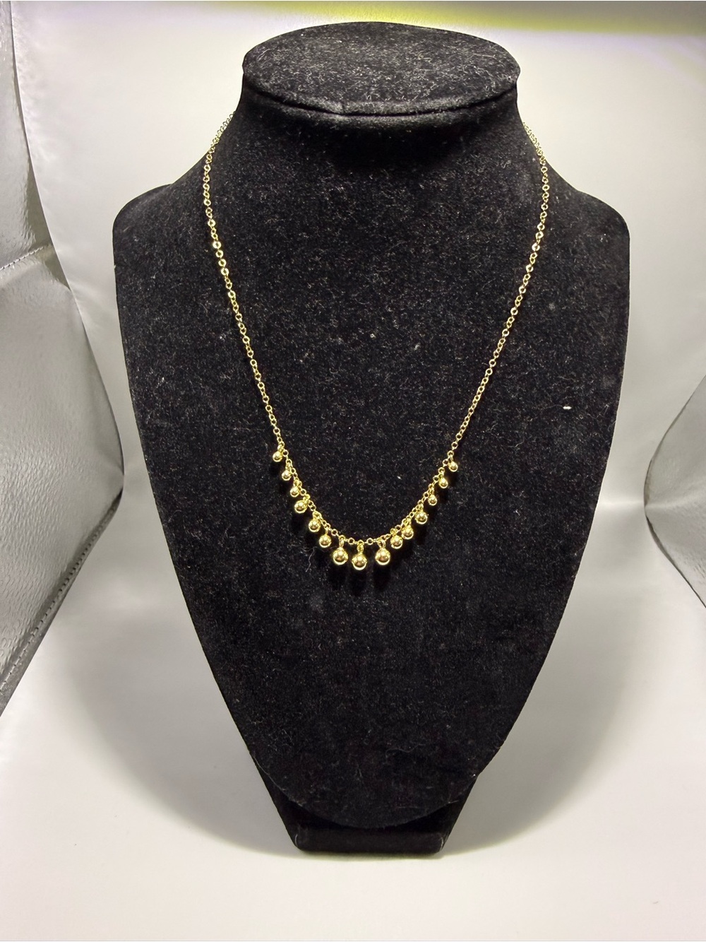 Graduated Bead Drop Necklace 18k gold over Sterling Silver 16"